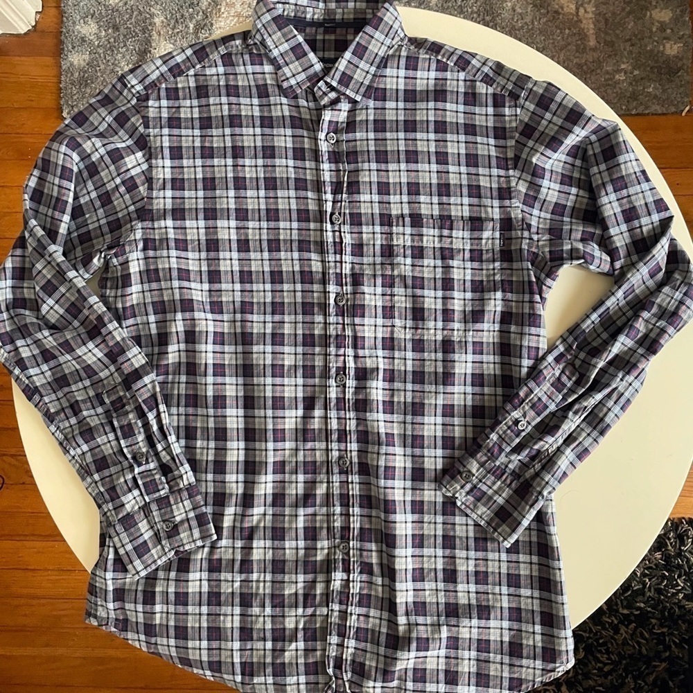 Zenga Sport Regular Fit Lightweight Cotton Plaid Print Shirt Men’s Size Large
